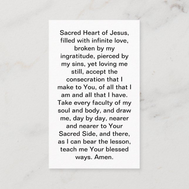 Conexão ao Cartão de Oração do Coração Sagrado (Verso)