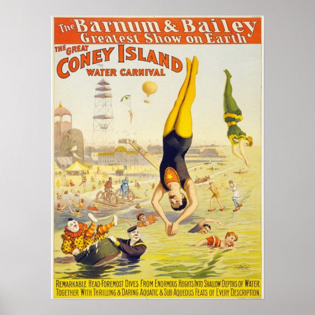 Coney Island Vintage Circus Acrobats Poster (Frente)
