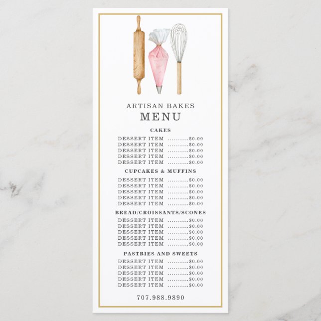 Confeiteiro Padaria Chef Aquarela Menu de Utensíli (Frente)