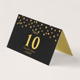 Confete Dourado em Cartão de Mesa Preta Dobrável