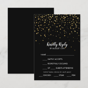 Confete Dourado   Escolha de Menu Preto RSVP de Ca