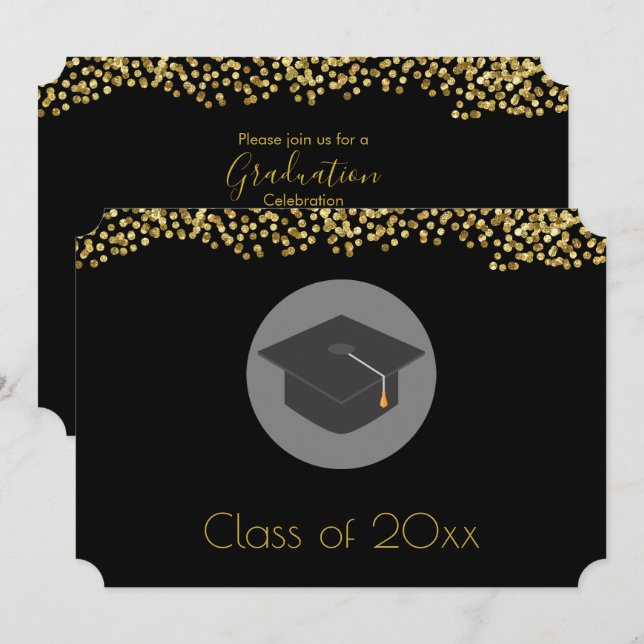 Confete Dourado Falso e Cartão de Formatura Turma  (Frente/Verso)