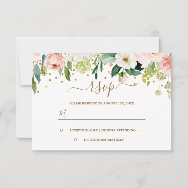 Confetes Dourado Rosa Floral RSVP (Frente)