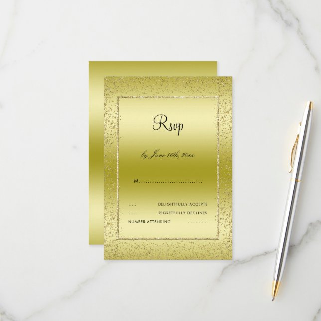 Confetes Dourados Elegantes RSVP 50º Casamento (Frente/Verso In Situ)
