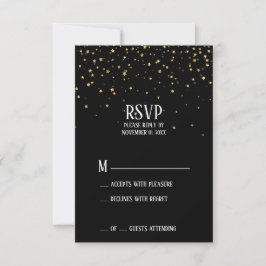 Confetes Dourados em Cartão de RSVP Preto