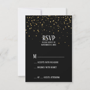 Confetes Dourados em Cartão de RSVP Preto