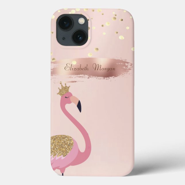 Confetes, Flamingos Rosa com Pincelada em Dourado  (Verso)