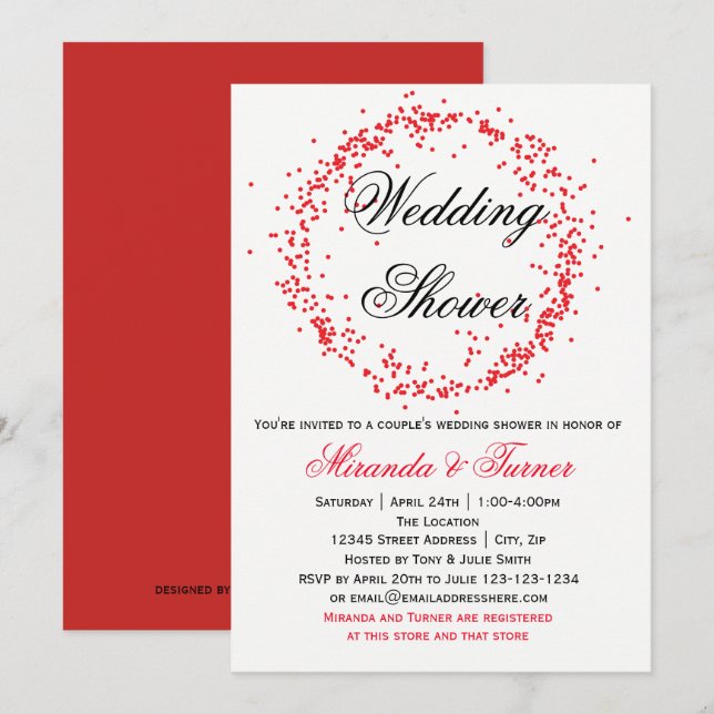 Confetes vermelhos - convite do chá de casamento (Frente/Verso)
