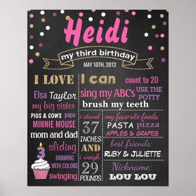 Confetti aniversário de 3 anos - Sinal poster de q (Frente)