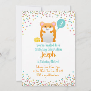 Confetti Azul de Convite de aniversário de Hamster