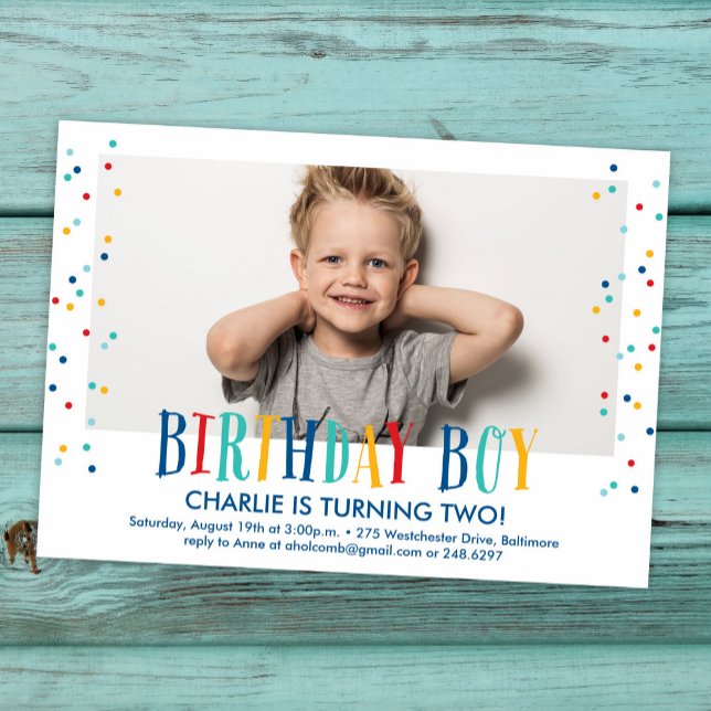 Confetti Birthday Boy Foto Convite (Criador carregado)
