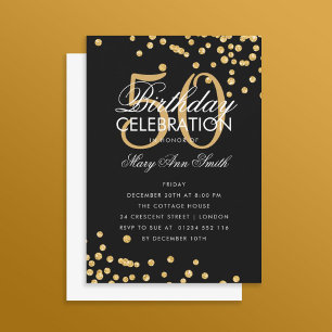 Confetti Dourado Convite Preto de Aniversário de O