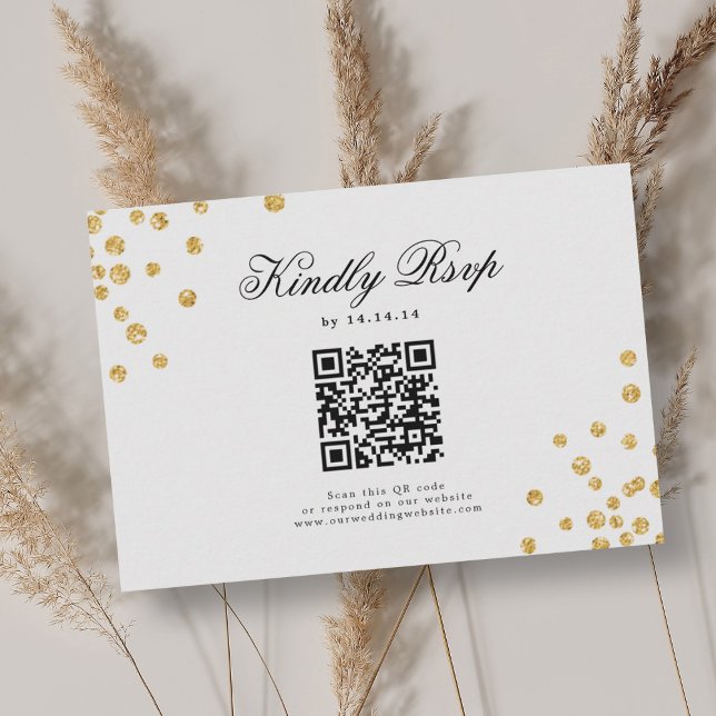 Confetti Dourado de QR RSVP de Casamento de Script (Elegant Script Wedding QR RSVP Gold Confetti )