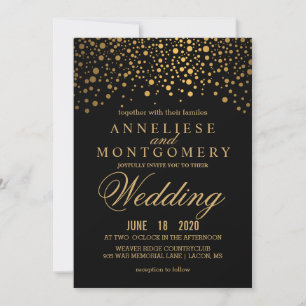 Confetti Dourado e Convite para Casamento Negro