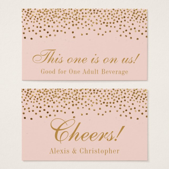 Confetti Dourado em Bilhetes de Bebida Nupcial (Frente & Verso)