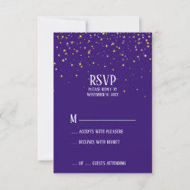 Confetti Dourado na placa RSVP Roxo