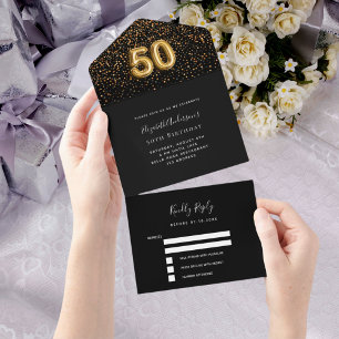 confetti dourado preto de 50 anos rsvp