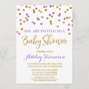 Confetti Dourado Roxo de Convite para chás de fral