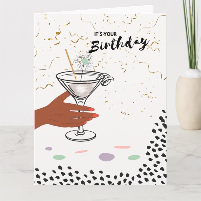 Confetti e Cocktails | Cartão de Aniversário (Frente)