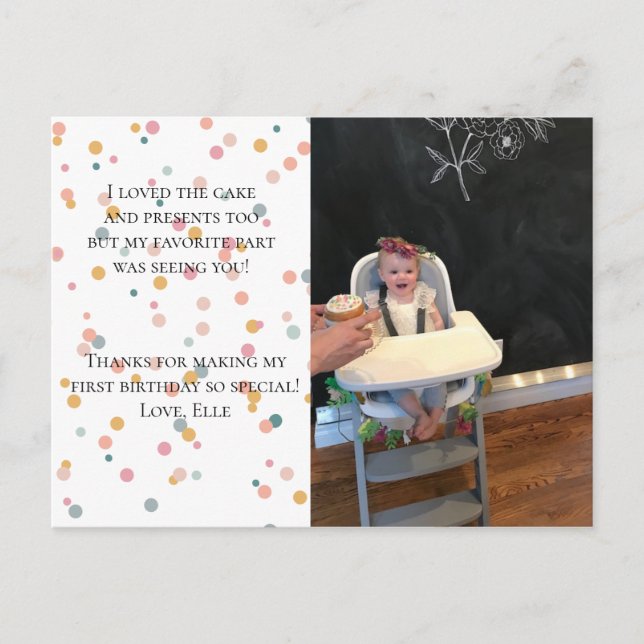 Confetti Foto Aniversário Obrigado Cartão de Posto (Frente)