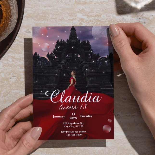 Confetti Preto e Vermelho 18º Convite de Aniversár (Elegant Black & Red Confetti 18th Birthday Invitation Template - Bold & Edgy Coming of Age Design)