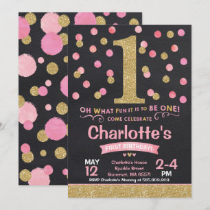 Confetti Rosa de Convite para primeiros aniversari