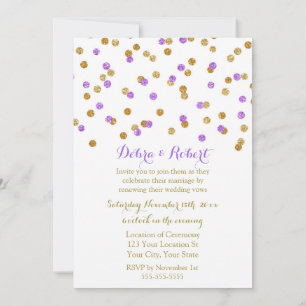 Confetti Roxo Dourado Convite para Renovação de Vo