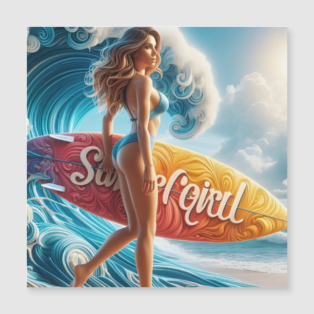 Confident Surfer Girl Walking Beach Waves Art (Frente)