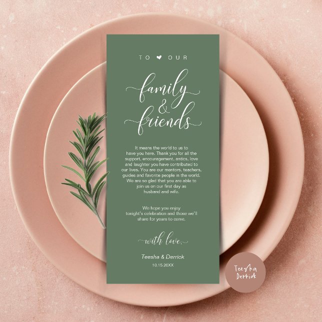 Configuração de Casamento Obrigado Cartão Clássico (Modern Classy Wedding Dinner Place Setting Thank You Card, in Forest Sage Green)