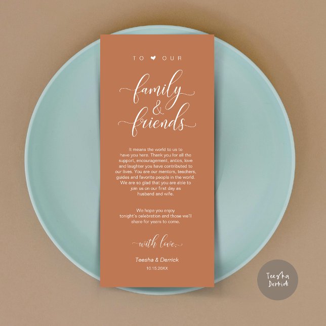Configuração de Local jantado Obrigado, Cartão de  (Dinner Place Setting Thank You Card, Modern Classy Wedding, in Copper Rust)
