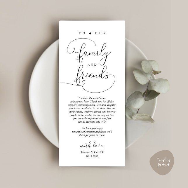 Configuração de Local jantado Obrigado Cartão Eleg (Modern Romantic Script, Wedding Dinner Place Setting Thank You Card, in Black and White)