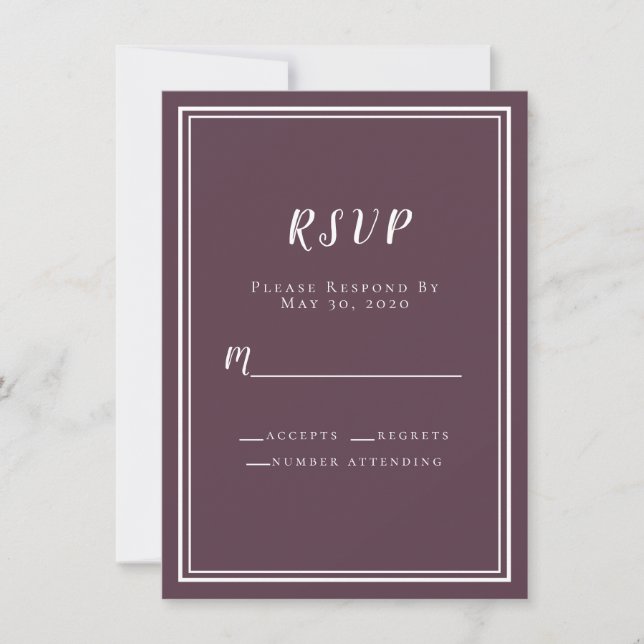 Confirmação de Casamento Cassis Roxo Simples Chic  (Frente)