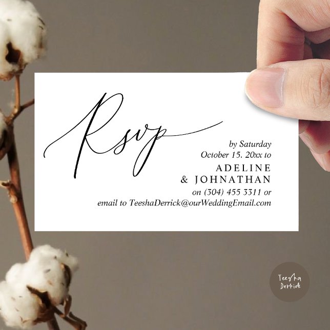 Confirmação de Convite de Casamento, Lembrete Româ (Wedding Invitation RSVP Modern Minimalist Design Reminder Email Phone Texting in Classy Black White)
