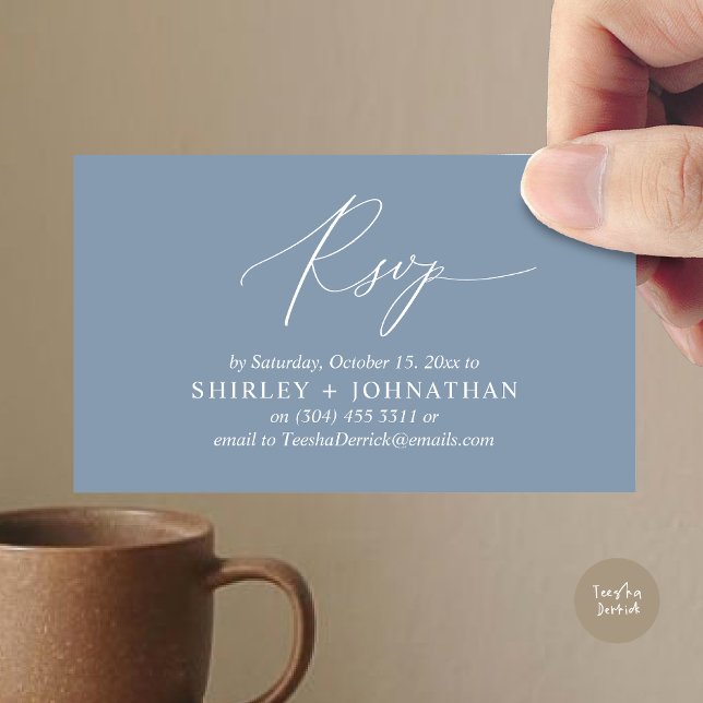 Confirmação de Convite de Casamento, Lembrete Româ (Wedding Invitation RSVP Modern Minimalist Design Reminder Email Phone Texting in Dusty Blue)