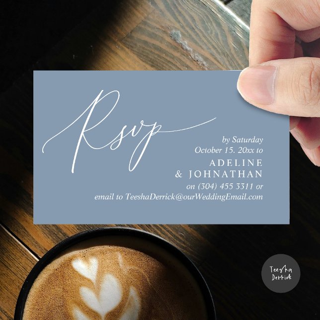 Confirmação de Convite de Casamento, Lembrete Româ (Wedding Invitation RSVP Modern Minimalist Design Reminder Email Phone Texting in Dusty Blue)