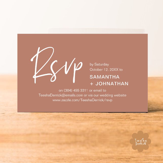 Confirmação de Presença no Casamento Convite Moder (Kindly RSVP Modern Minimalist Wedding Dinner Invites Reminder Enclosed Card Phone Email Earthy Brown)