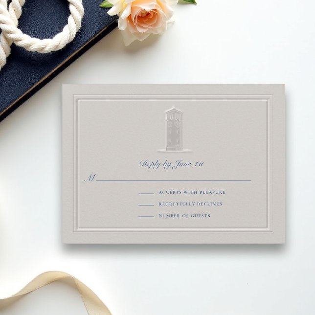 Confirmação de Presença para Casamento Formal Náut (coastal wedding rsvp lighthouse formal traditional double frame modern classic elegant ivory)