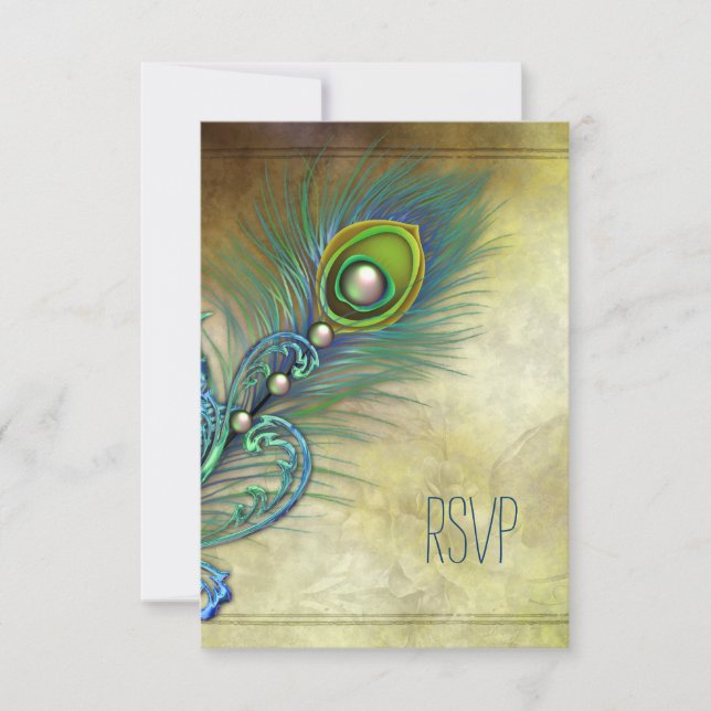 Confirmação de RSVP de Pavão Vintage (Frente)
