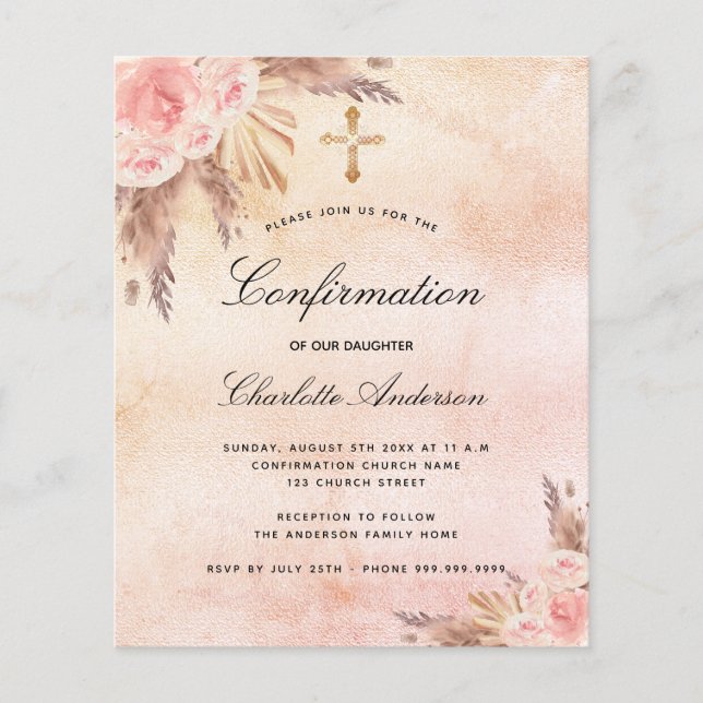 Confirmação orçamental pampas de rosa pampas flora (Frente)