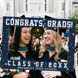 Congrats Grads, blue graduation photo frame Poster