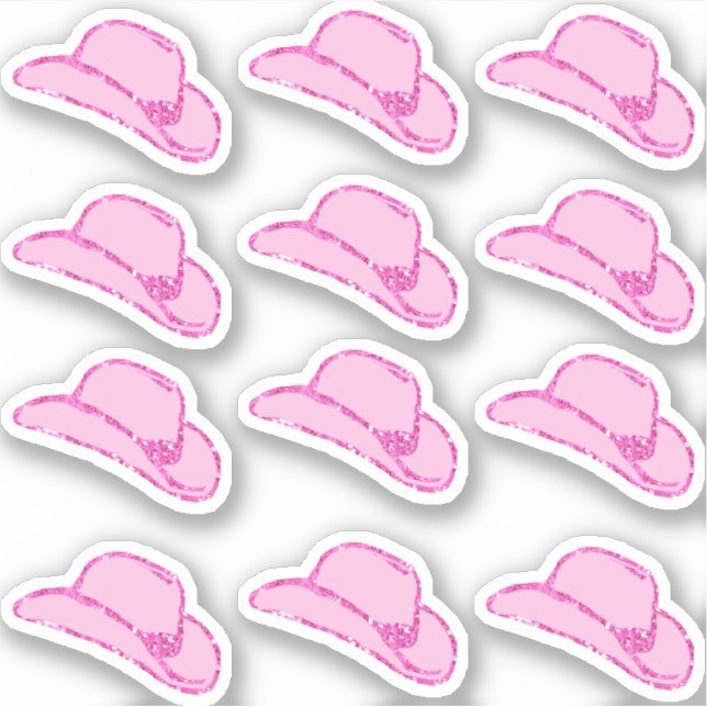 Conjunto de 12 adesivos de chapéu de cowgirl rosa  (Frente)