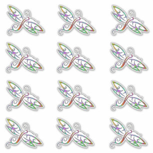 Conjunto de 12 adesivos de libélula colorida