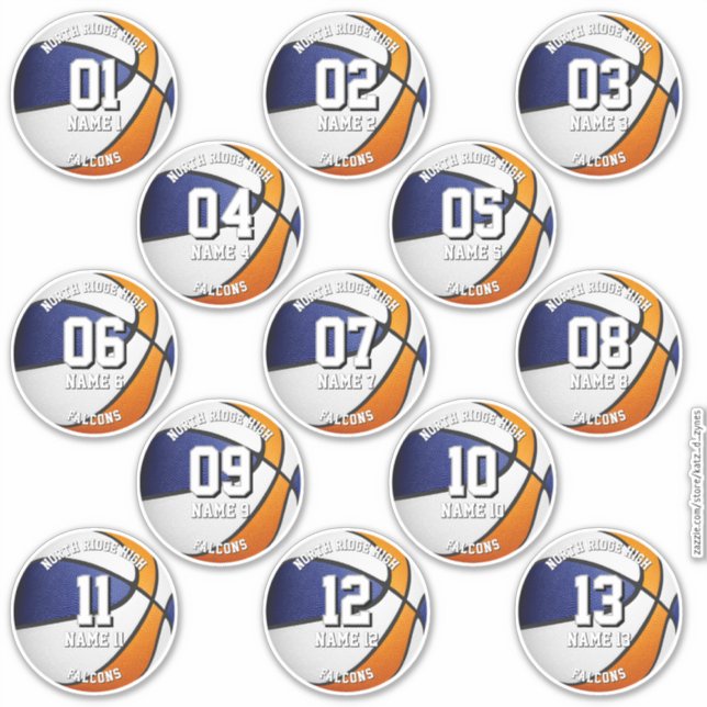 conjunto de 13 adesivos de basquete cores da equip (Frente)