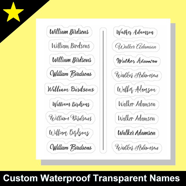 (Conjunto de 18) Adesivos de Nome Simples Transpar (Waterproof name stickers
Kids label set)