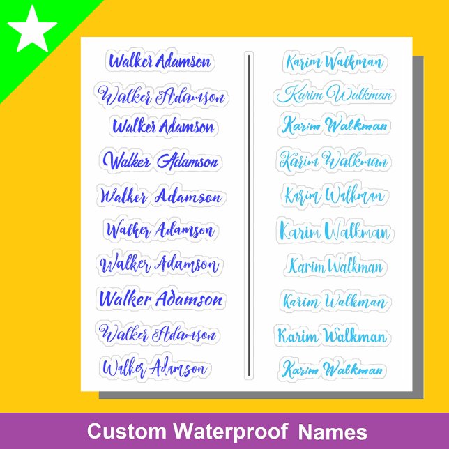 (Conjunto de 20) Adesivos Simples de Nome Azul par (Blue name stickers
Simple name labels for boys)