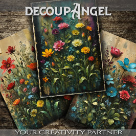 Conjunto de 3 - Jardim de Cores - Decoupage -