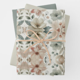 Conjunto de 3 Papel Flor Floral Verde Pastel