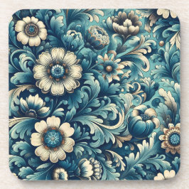 Conjunto de 6 Porta-Copos de Cortiça Floral Azul
