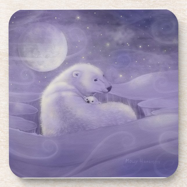 Conjunto de 6 Porta-Copos Urso Polar Inverno Suave (Frente)