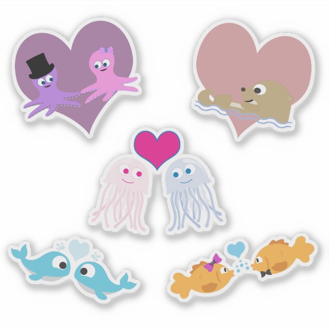 Conjunto de Adesivos de Amor Animal Sea Cartoon (Frente)